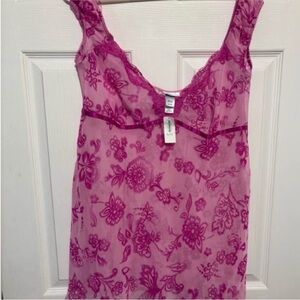 Floral Lace Trim Nightgown - Pink
